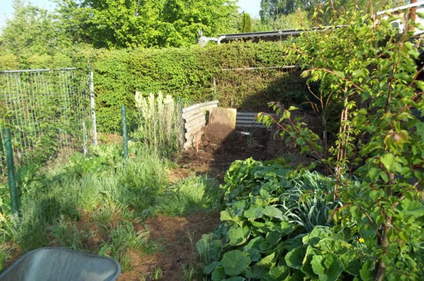 Kompostplatz am 16. Mai, kurz vor der Räumung und Bepflanzung mit Kürbisgewächsen