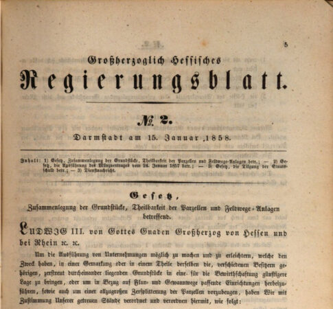 Großherzoglich-hessisches Regierungsblatt von Nr. 2 vom 15. Januar 1858