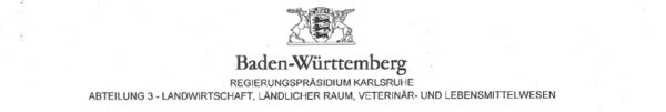 Briefkopf des Regierungspräsidiums Karlsruhe Abteilung 3 'Landwirtschaft, Ländlicher Raum, Veterinär- und Lebensmittelwesen'