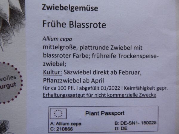 Aufkleber Zwiebelsaatgut Frühe Blassrote