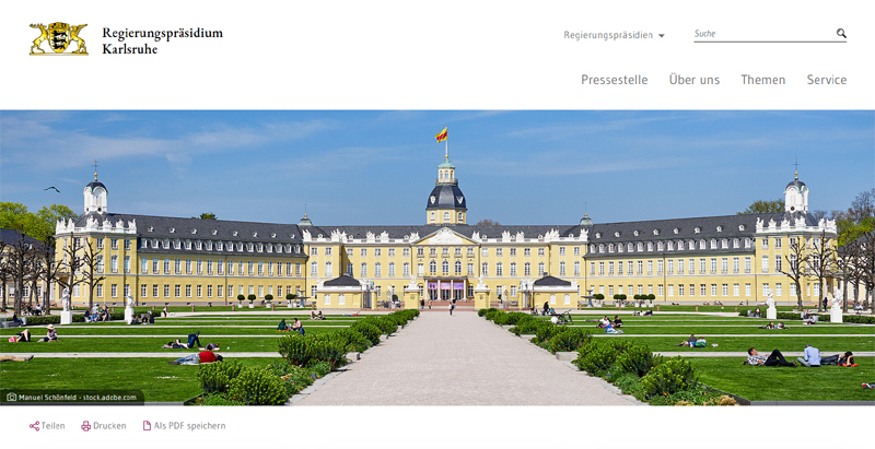 Screenshot Webseite Regierungspräsidium Karlsruhe - Residenz des Regierungspräsidiums, das Karlsruher Schloss