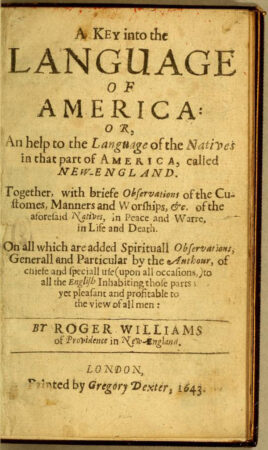 Page of the book of Roger Williams - The key into the language of America
