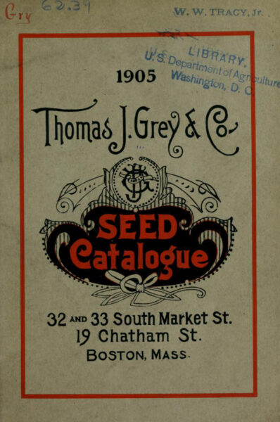 Cover of seeed catalogue of Thomas Grey & Co., Boston